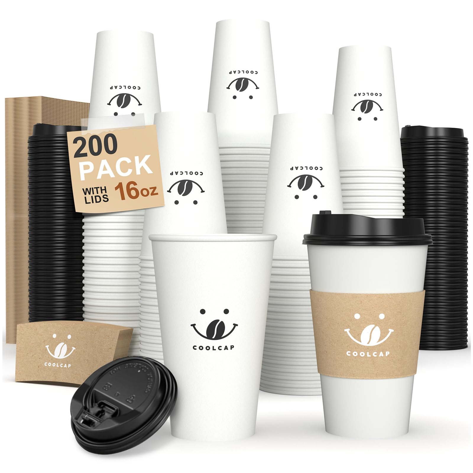 16 oz 100 Pack Corrugated Ripple Wall Disposable Coffee Cups with Lids and Straws, Heavy Duty Insulated Cups for Hot Beverage or Cold Drinks, Bulk for Restaurants, Offices, Coffee Shops(Black)