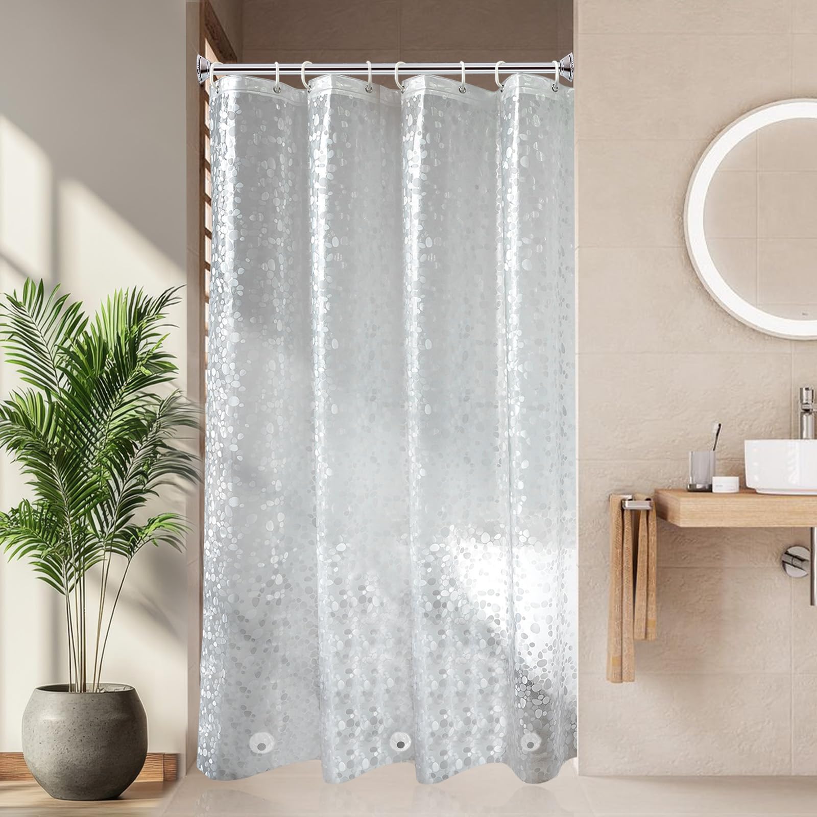 AooHome Eva Small 36x72 Inches Shower Liner, See Through Clear 8 Gauge Bathroom Curtain with Hooks, Bottom Magnets, Water Repellent, Heavy Duty, Rust Proof Grommets