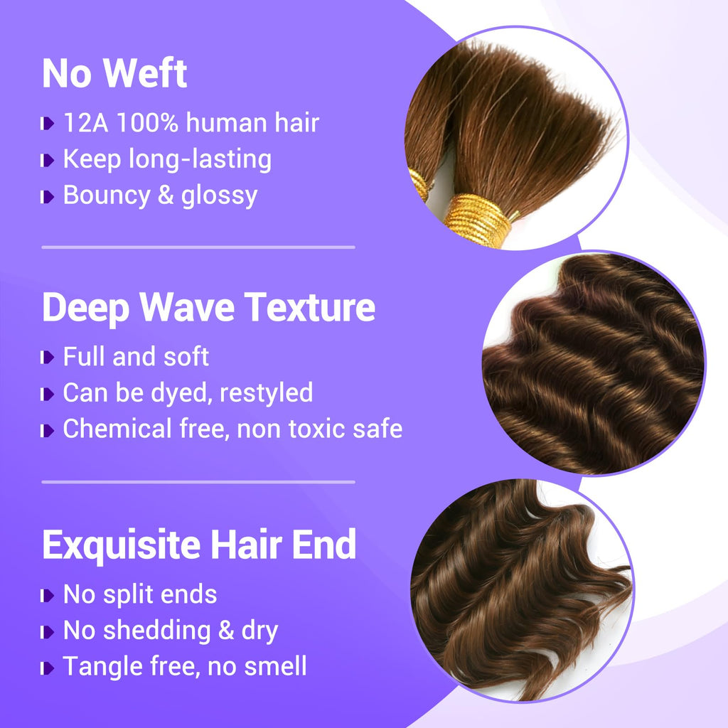 Human Braiding Hair for Boho Braids 110g Deep Wave Boho Bulk Human Hair for Braiding Knotless 12A Wet and Wavy Bohemian 3 No Weft Bundles/Pack Curly Braids Honey Blonde 16 Inch