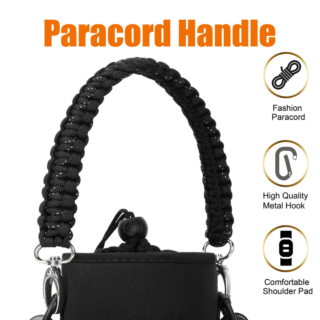 AceTreker 32/40/64/128 oz Neoprene Insulated Water Bottle Carrier Bag, Sling Bag Sleeve Pouch Holder with Strap & Paracord Handle and 2 Pocket for Travelling, Hiking, Camping