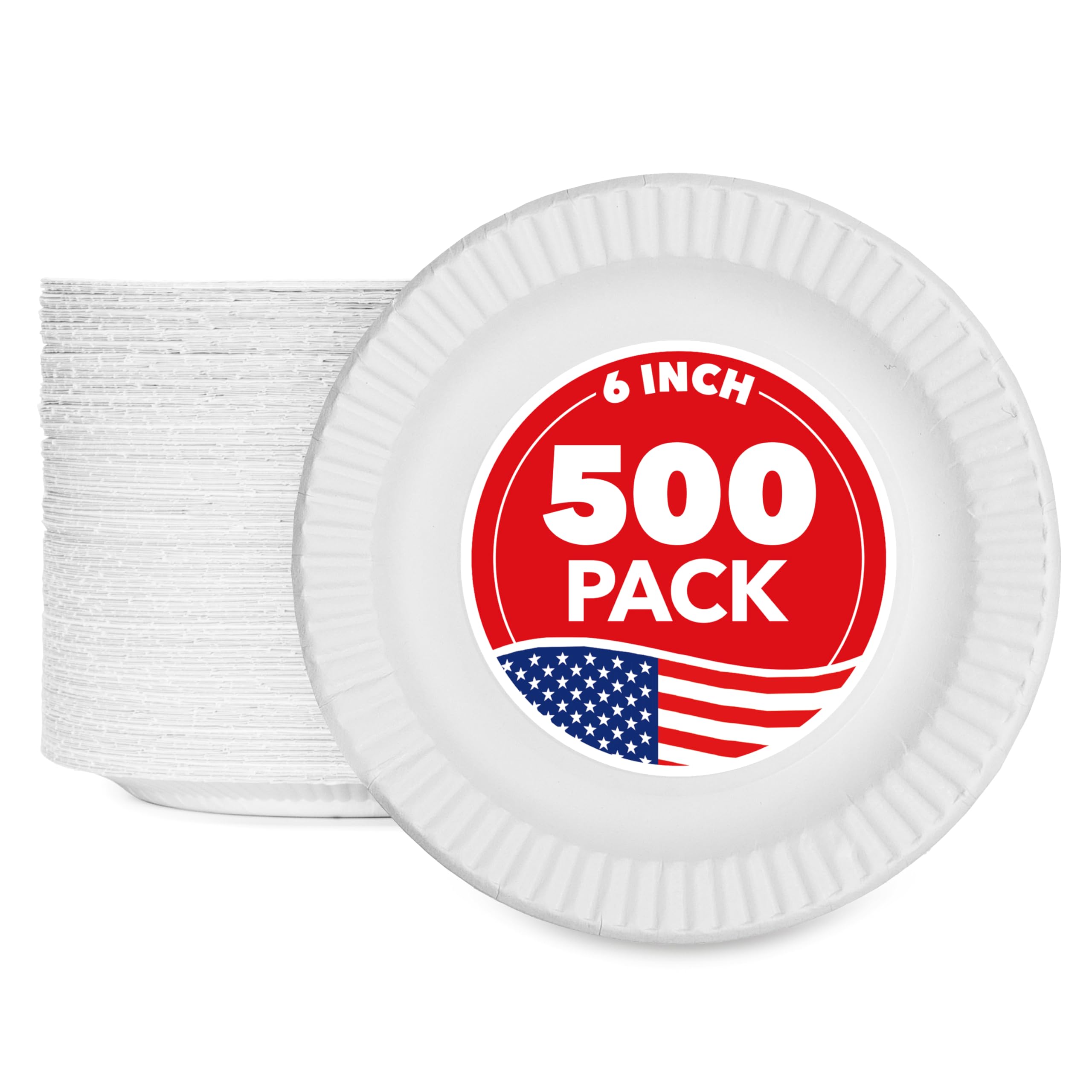 6-Inch Paper Plates Uncoated, Everyday Disposable Dessert Plates 6" Paper Plate Bulk, White, 300 Count, Stock Your Home