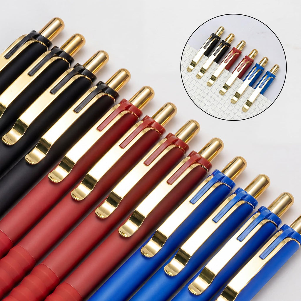 Linbsunne Ballpoint Pens Medium Point 1mm Pen with Super Soft Grip Ball Point Pen for Men Women Retractable Pens (Blue Ink+Black Ink+Red Ink)