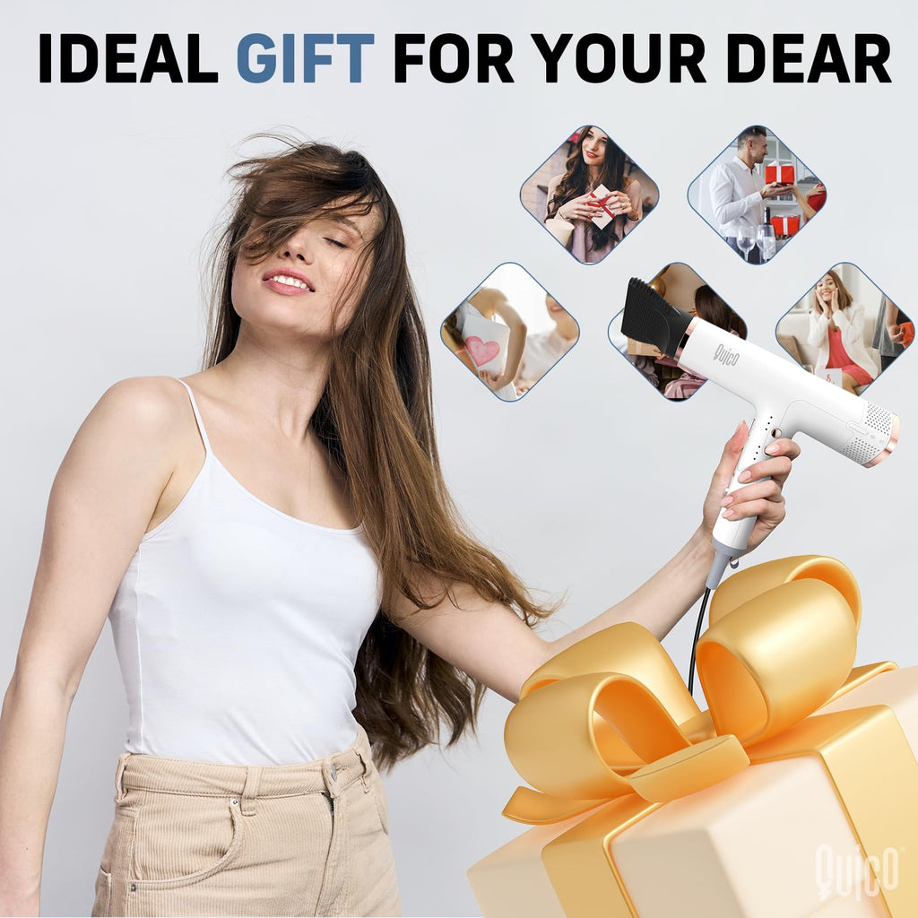 Quico Hair Blow Dryer, 1875W High-Speed BLDC 7X Faster 110000 RPM Quiet Hair Dryer with Diffuser, 2 Billion Negative Ionic Salon Dryer, Adjustable Temp & Speed, Hair Dryer for Women Home Travel Gift