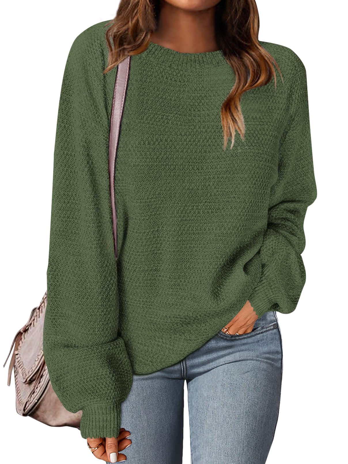 MEROKEETY Sweaters for Women Fall Winter 2026 Oversized Pullover Spring Crew Neck Long Sleeve Heathered Knit Tops