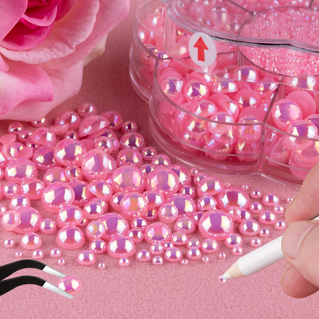 BELLEBOOST 5600pcs ABS Round Flat Back Beige Pearls Kit with Pickup Tools for Nail Art, Face, Body Decorations