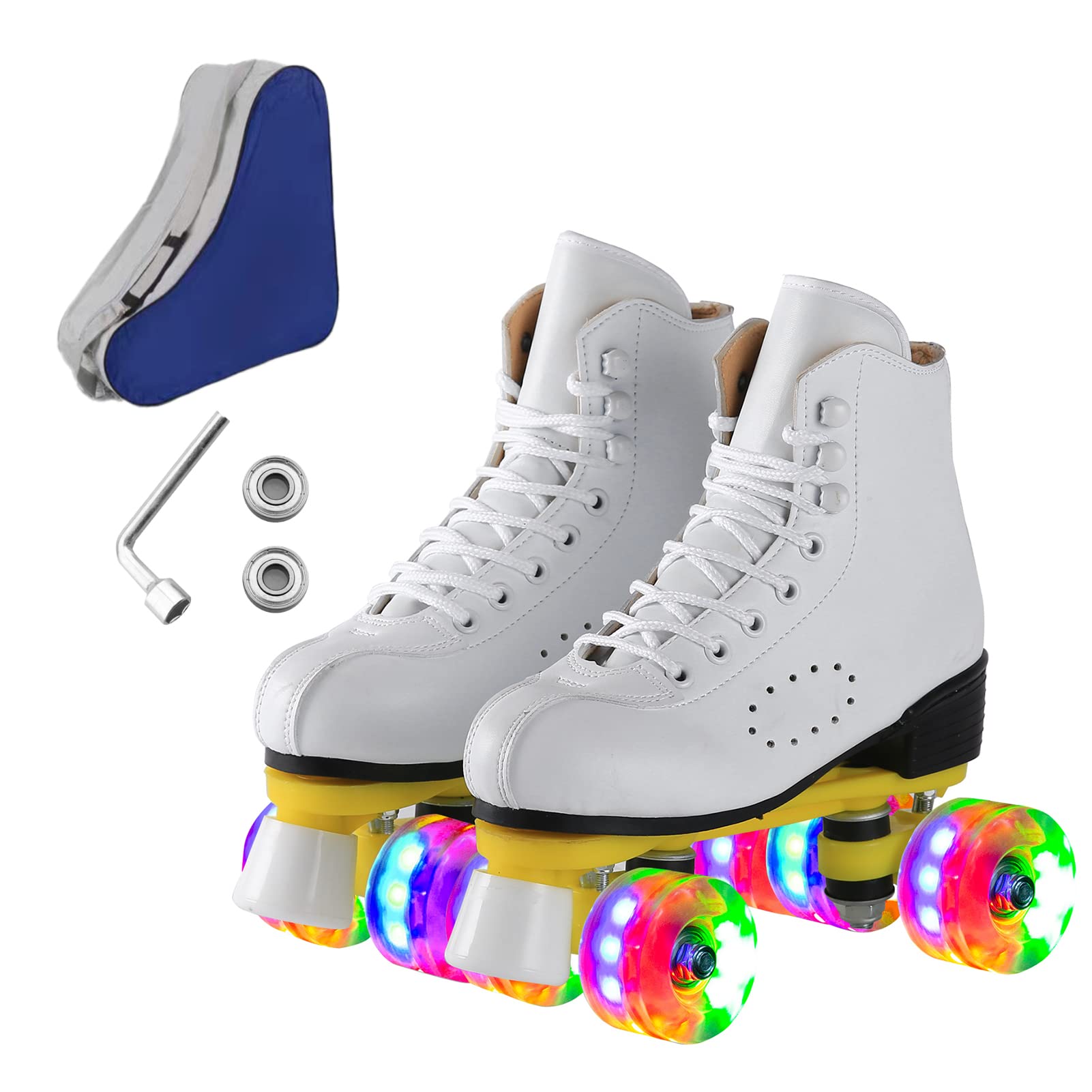 Roller Skates for Men and Women, Black Derby Roller Skates with 4 Shiny Wheel, Classic Double-Row Roller Skates for Indoor and Outdoor