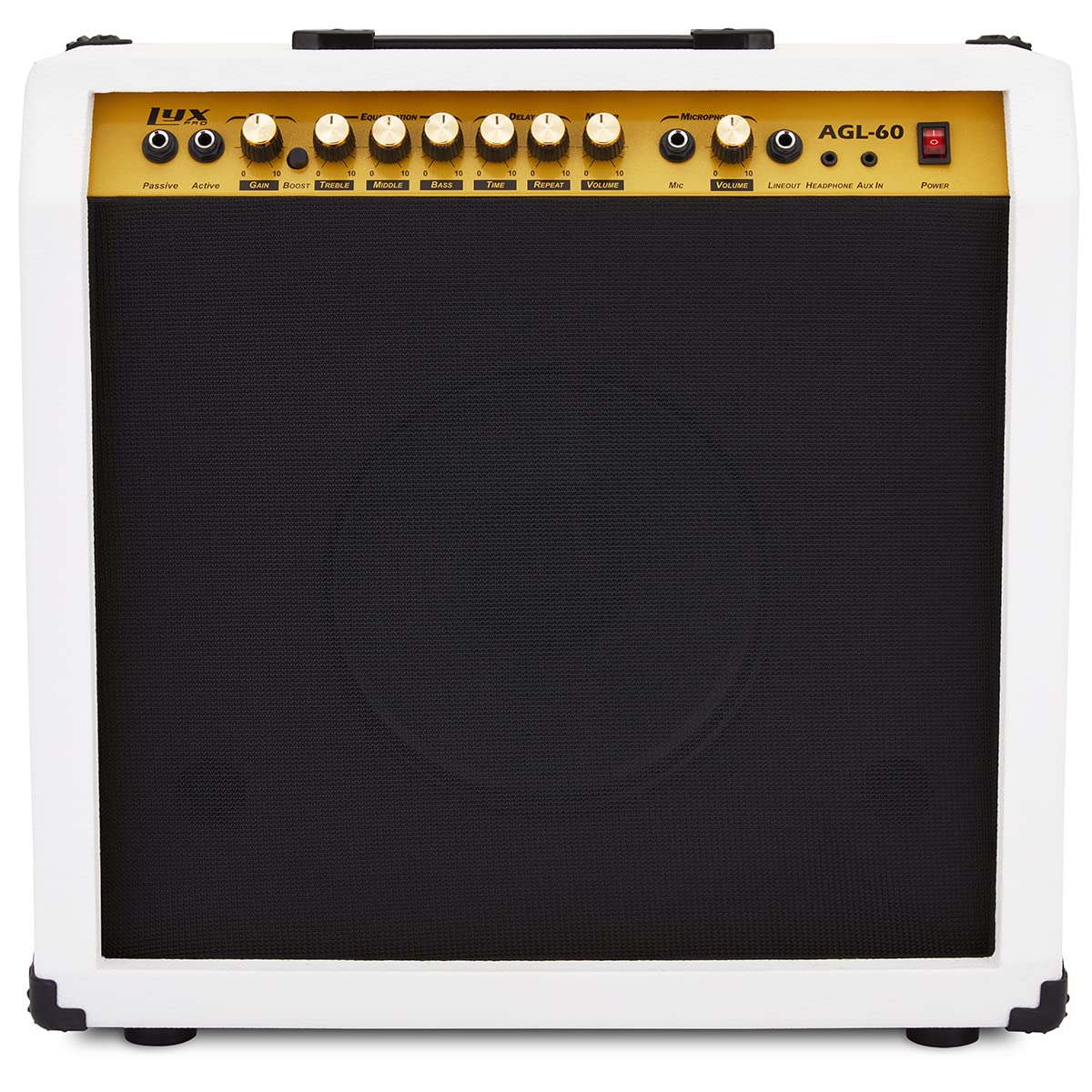 LyxPro Electric Guitar Amp 20 Watt Amplifier Built in Speaker Headphone Jack and Aux Input Includes Gain Bass Treble Volume and Grind - Black