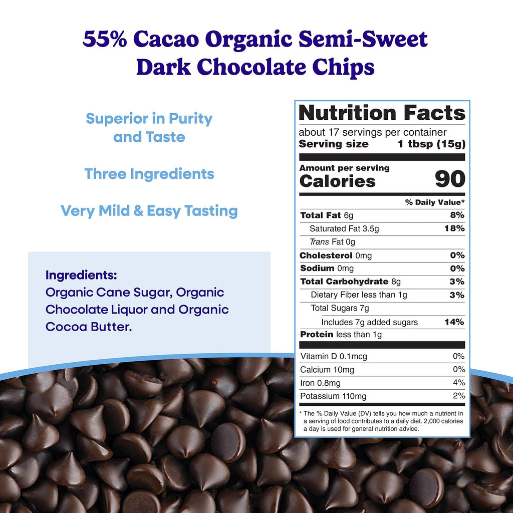 Pascha Organic 70% Cacao Baking Chips - Bittersweet Dark Chocolate with Coconut Sugar - Vegan, Non-GMO, Rainforest Alliance Certified - Allergen-Free (Pack of 8)