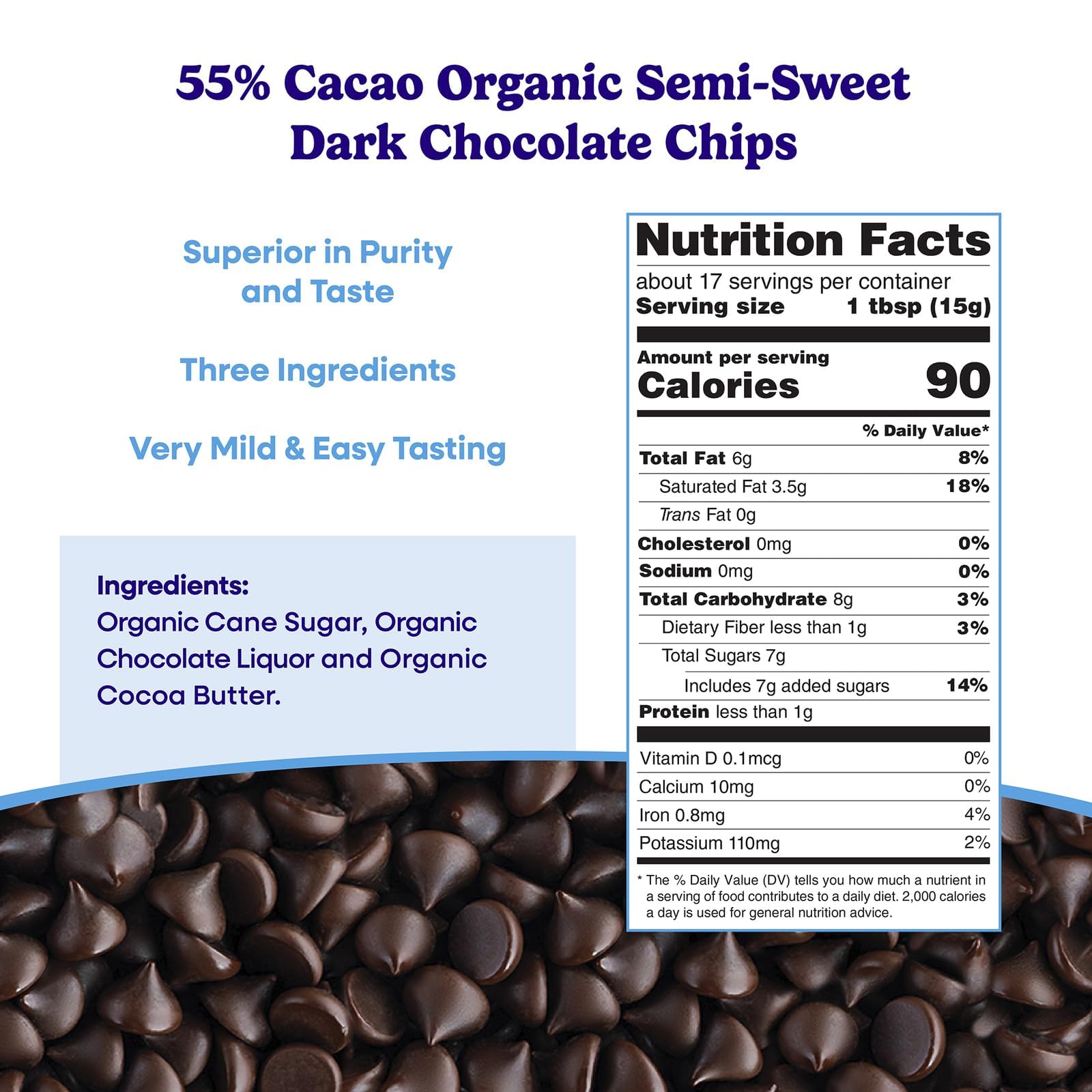 Pascha Organic 70% Cacao Baking Chips - Bittersweet Dark Chocolate with Coconut Sugar - Vegan, Non-GMO, Rainforest Alliance Certified - Allergen-Free (Pack of 8)