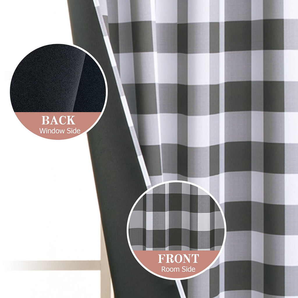 MIULEE Buffalo Plaid Curtains for Farmhouse Bedroom, Blackout Window Drapes with Grommets for Living Room Darkening Light Blocking and Thermal Insulated Set of 2 Panels, W 52" x L 63" Black and White