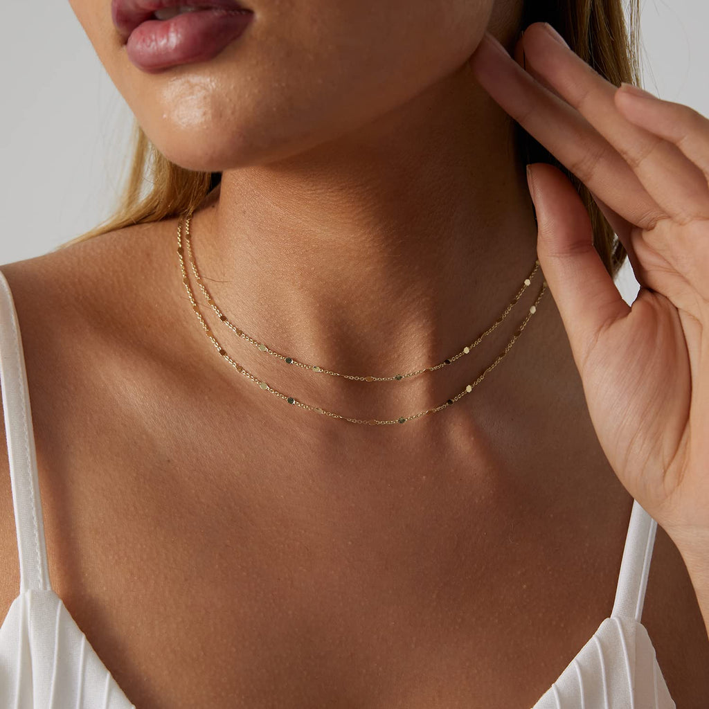 BERISO 14K Gold/Silver Plated Choker Necklace for Women Shining Dots Station Gold Chain Necklace Beads Sparkle Chain Necklace Link Chain Exquisite Jewelry for women