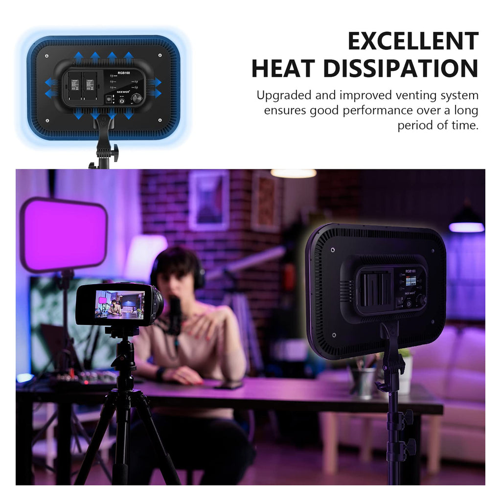 NEEWER RGB168 18.3" RGB LED Video Panel Light with App Control, Bluetooth, 2 Pack Tripod Stand Kit, 60W/360° Full Color/2500-8500K/CRI97+, Studio Photography/YouTube/Game Streaming