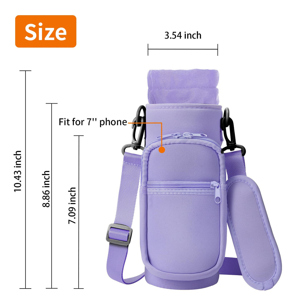 AceTreker 32/40/64/128 oz Neoprene Insulated Water Bottle Carrier Bag, Sling Bag Sleeve Pouch Holder with Strap & Paracord Handle and 2 Pocket for Travelling, Hiking, Camping