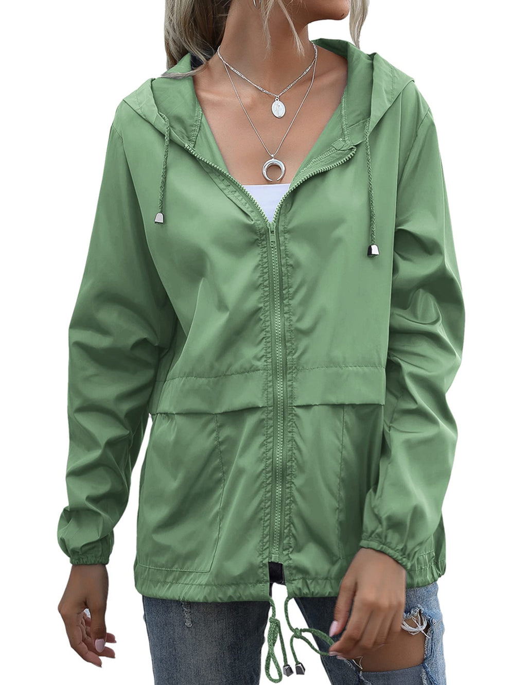 Women's Raincoats Lightweight Waterproof Windproof Adjustable Windbreaker Rain Jackets Hooded with Pockets S-XXL