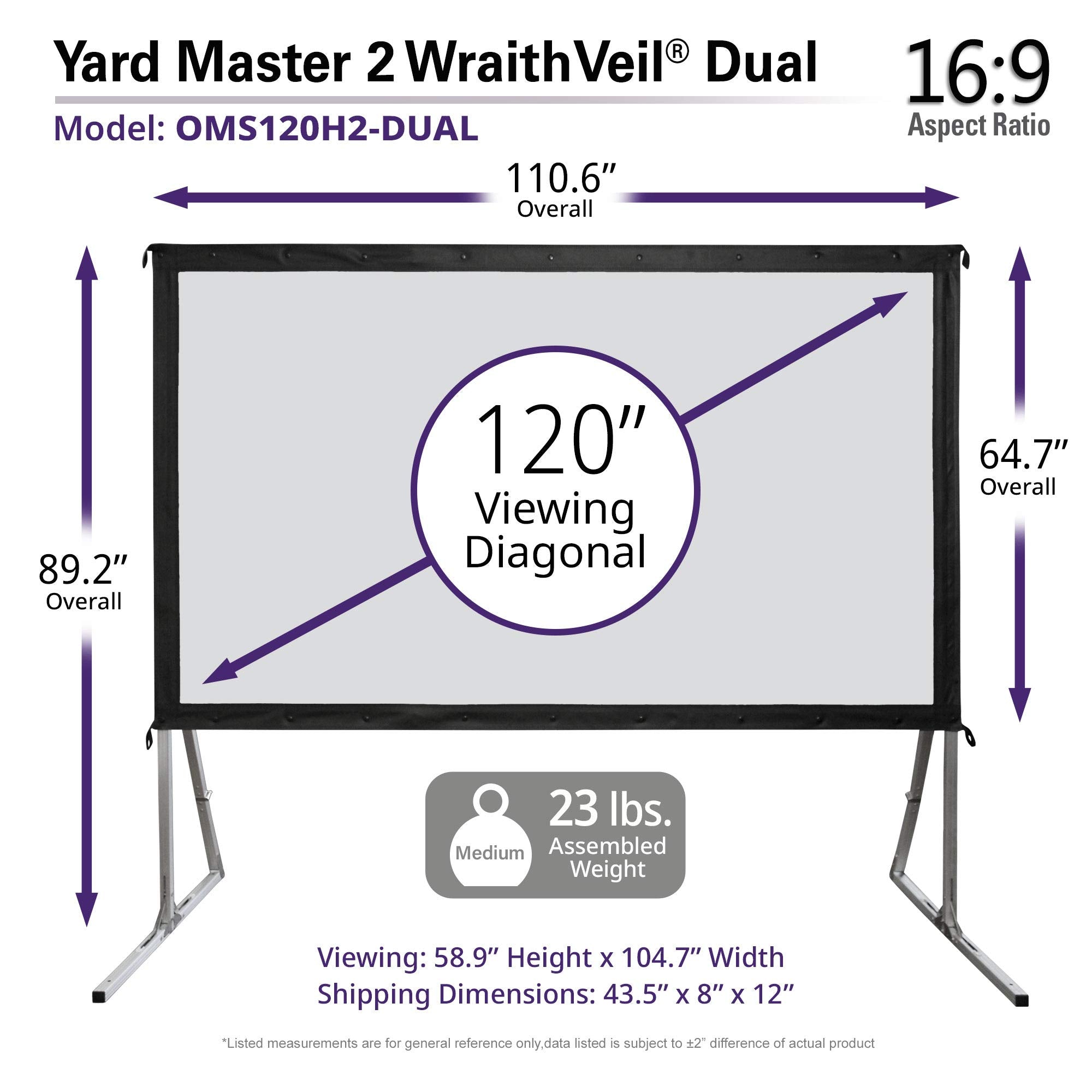 Elite Screens 100-inch Wraith Veil DUAL, 16:9, 0.8 Gain, 150° Viewing Angle, Front & Rear Projection Screen, Yardmaster 2 OMS100H2-Dual