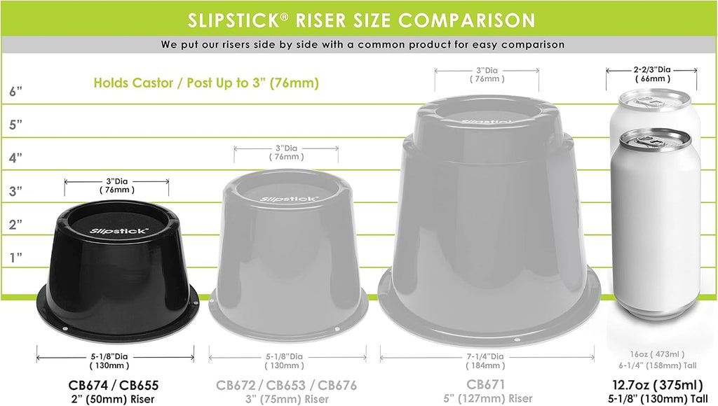 Slipstick CB674 Premium 2 Inch Furniture Risers/Bed Raisers with Steel Reinforced Top (4 Pack) Adds 2" Height, Supports 2,640 Pounds, Stackable with CB671