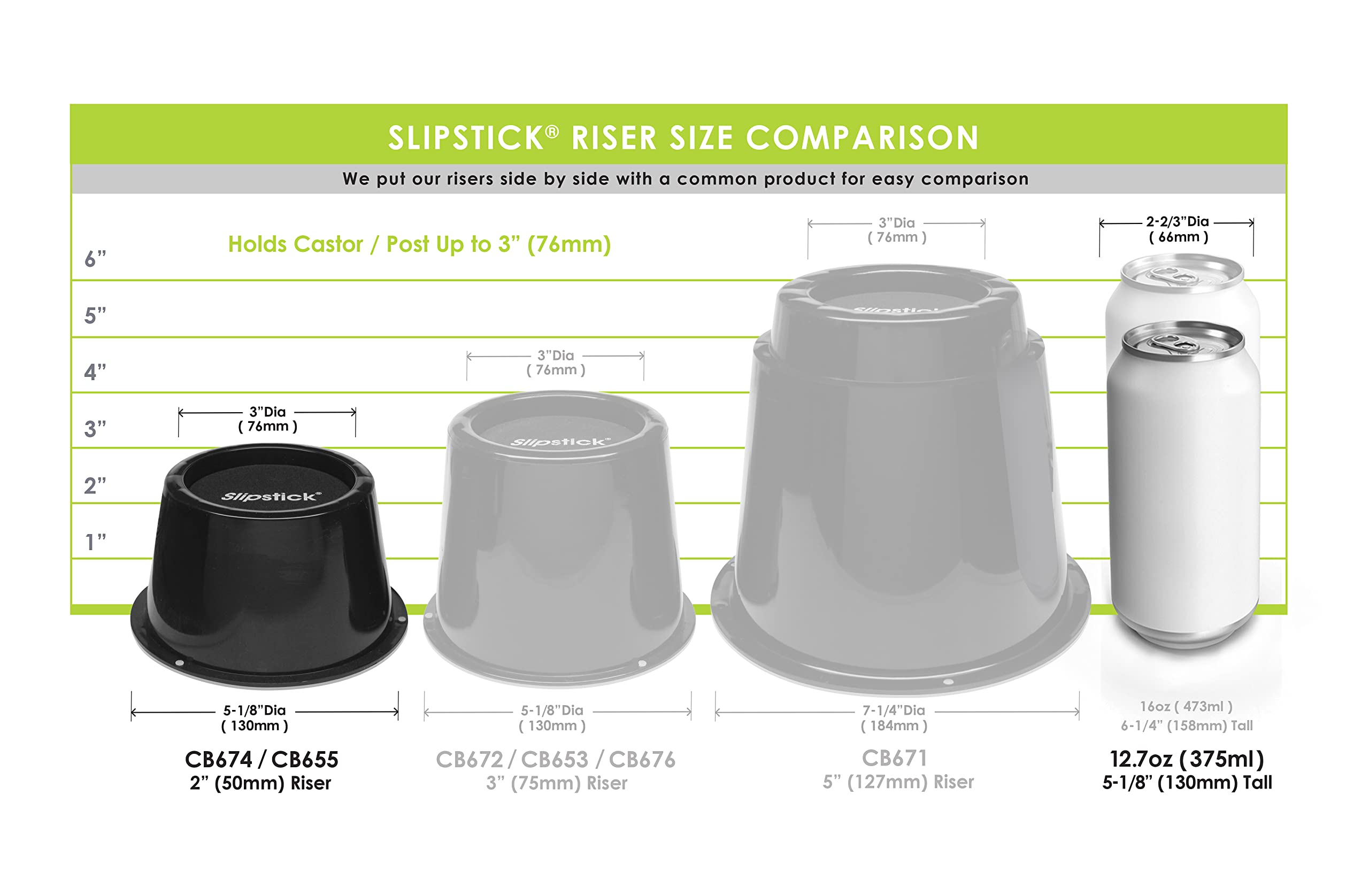 Slipstick CB674 Premium 2 Inch Furniture Risers/Bed Raisers with Steel Reinforced Top (4 Pack) Adds 2" Height, Supports 2,640 Pounds, Stackable with CB671