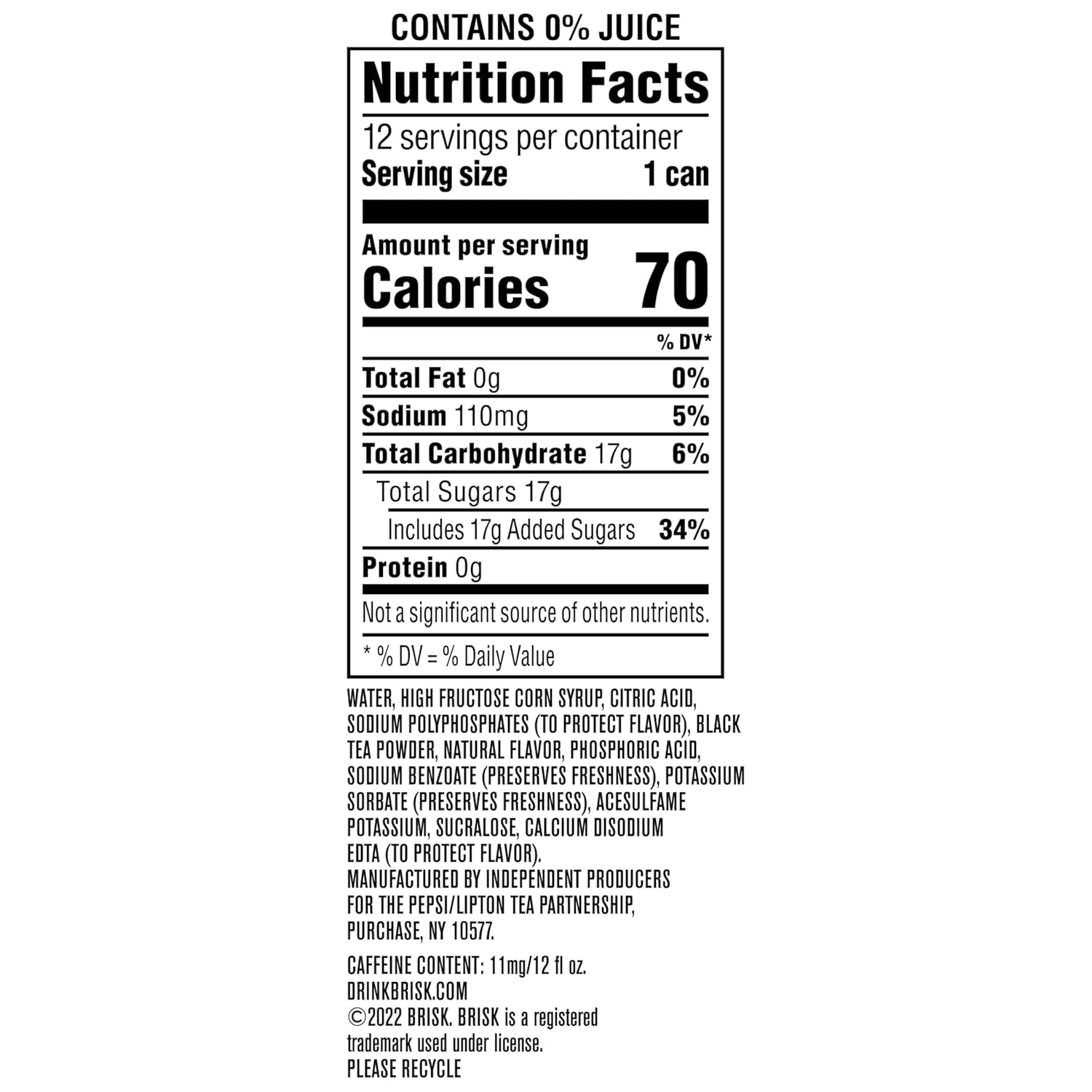 Brisk Lemon Iced Tea, 12 Fl Oz Cans (Pack of 12)