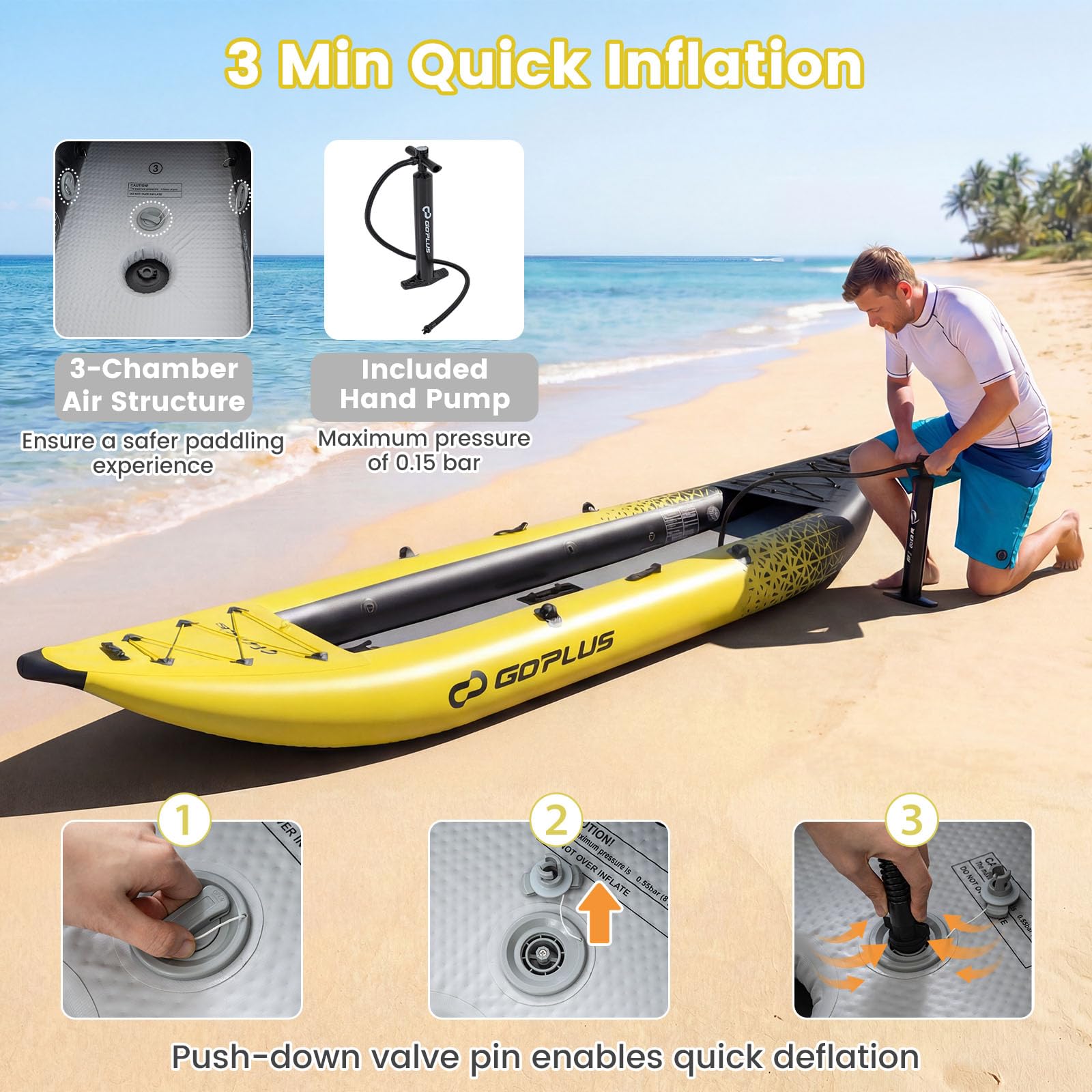 Goplus Tandem Inflatable Kayak, 12.5FT 2-Person Kayak for Adults w/507 LBS Weight Capacity, 2 Aluminium Oars, Padded Seat, 2 Fins, Hand Pump, Carry Bag, Repair Kit, Portable Touring Kayaks
