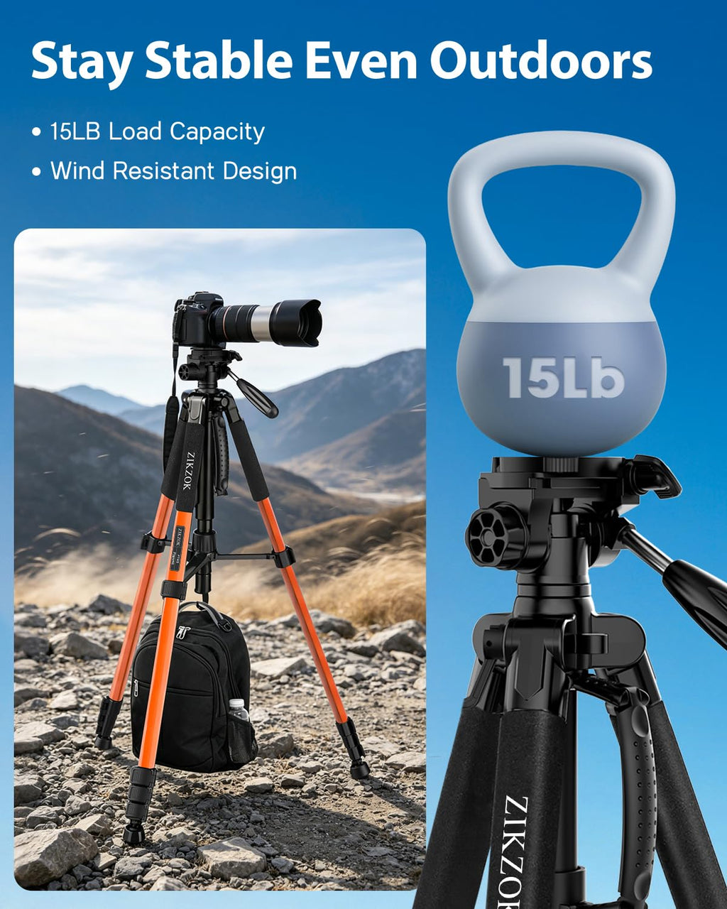 75" Camera Tripod, Aluminum Heavy Duty Camera Stand for ipad Phone, Travel Tripod with/Carry Bag/Phone Tablet Holder, Compatible with Canon Nikon Sony DSLR, Spotting Scopes, Max Load 15 Lb(Black)