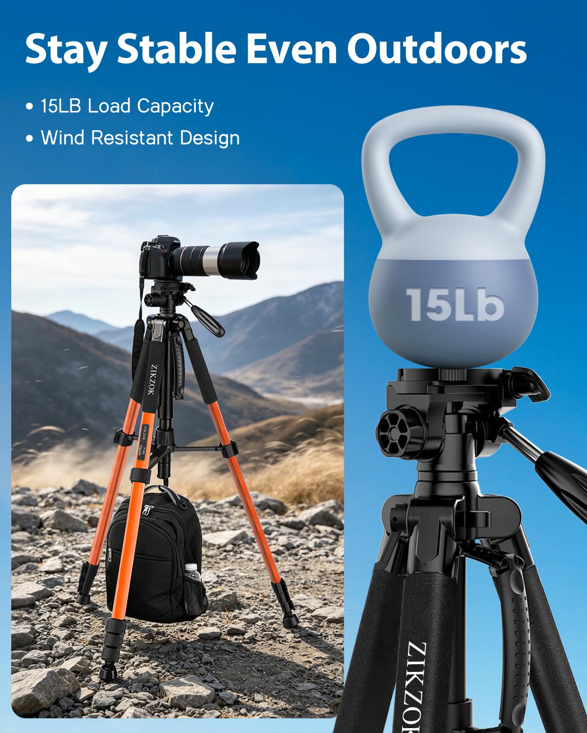 75" Camera Tripod, Aluminum Heavy Duty Camera Stand for ipad Phone, Travel Tripod with/Carry Bag/Phone Tablet Holder, Compatible with Canon Nikon Sony DSLR, Spotting Scopes, Max Load 15 Lb(Black)