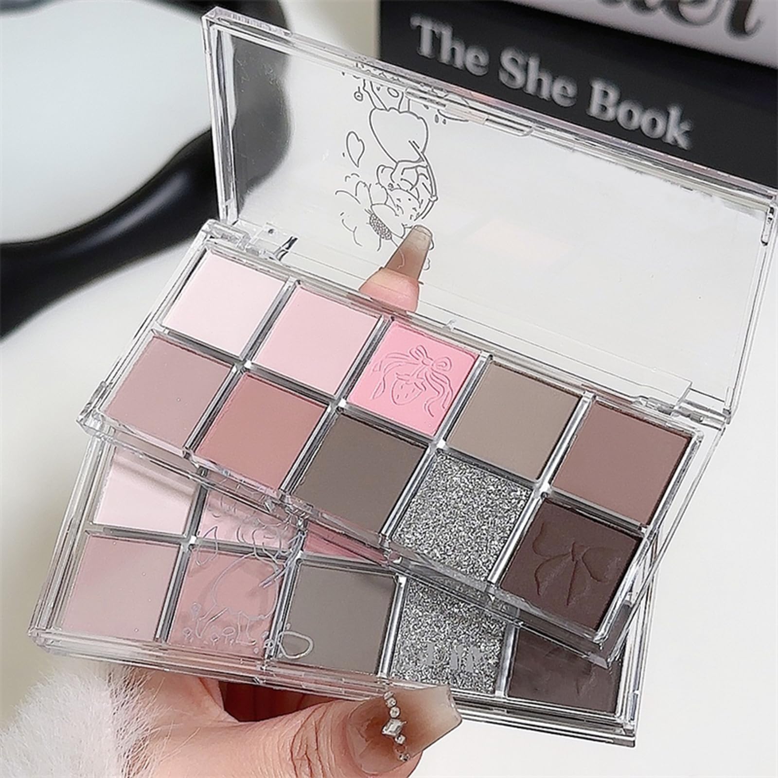 Erinde 10 Colors Eyeshadow Palette Makeup - Matte Shimmer Glitter Eye Shadow Korean Makeup, Ultra-Blendable, High Pigmented, Natural-Looking, Peach Brown Eyeshadow Pallet with Brush, Peach Color