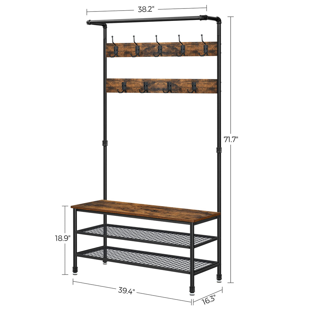 VASAGLE Shoe Bench Rack, 3-Tier Storage Shelf for Entryway Hallway Living Room, Industrial Accent Furniture with Steel Frame, 12.6 x 31.5 x 70.3 Inches, Greige