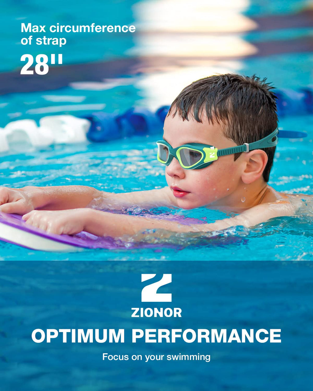ZIONOR Kids Swim Goggles, G1MINI SE No Leak Anti-Fog Goggles for Kids 6-14, Soft Silicone Comfort Fit, Easy Adjust Strap