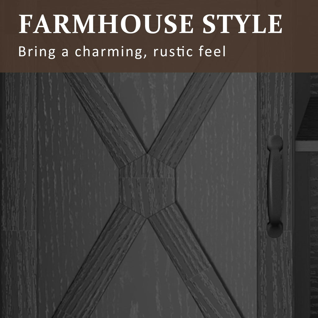 FansaFurn Farmhouse TV Stand for 65+ Inch TV, 34'' Tall Entertainment Center with Sliding Barn Doors, Rustic Wood Media Console Storage Cabinet Television Stand for Living Room, Bedroom (Black)