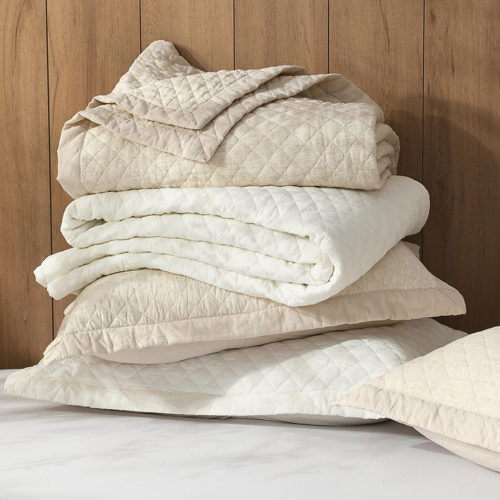 Grassix Linen Quilt Set Queen Size 3-Piece, 100% Linen Front & Cotton Back, Prewashed Diamond Stitch Bedspread with 2 Shams, Lightweight Breathable Quilt for Hot Sleepers, Modern Farmhouse Bedding