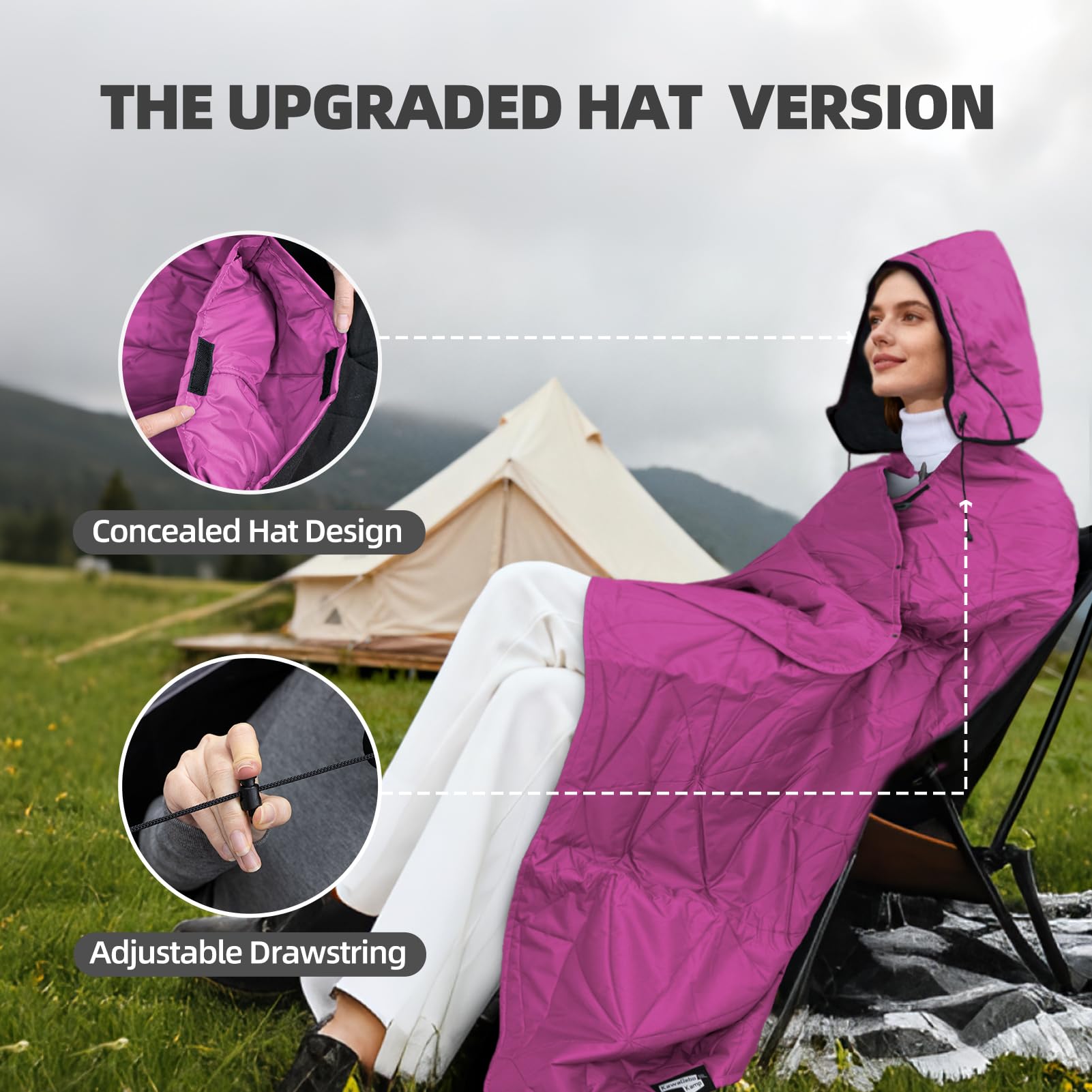 Large Outdoor Waterproof Blanket Extra Thick Fleece Stadium Blanket for Camping, Car, Pet, Picnics - Windproof, Wearable, Machine Washable 80" x 58" (Black Check)