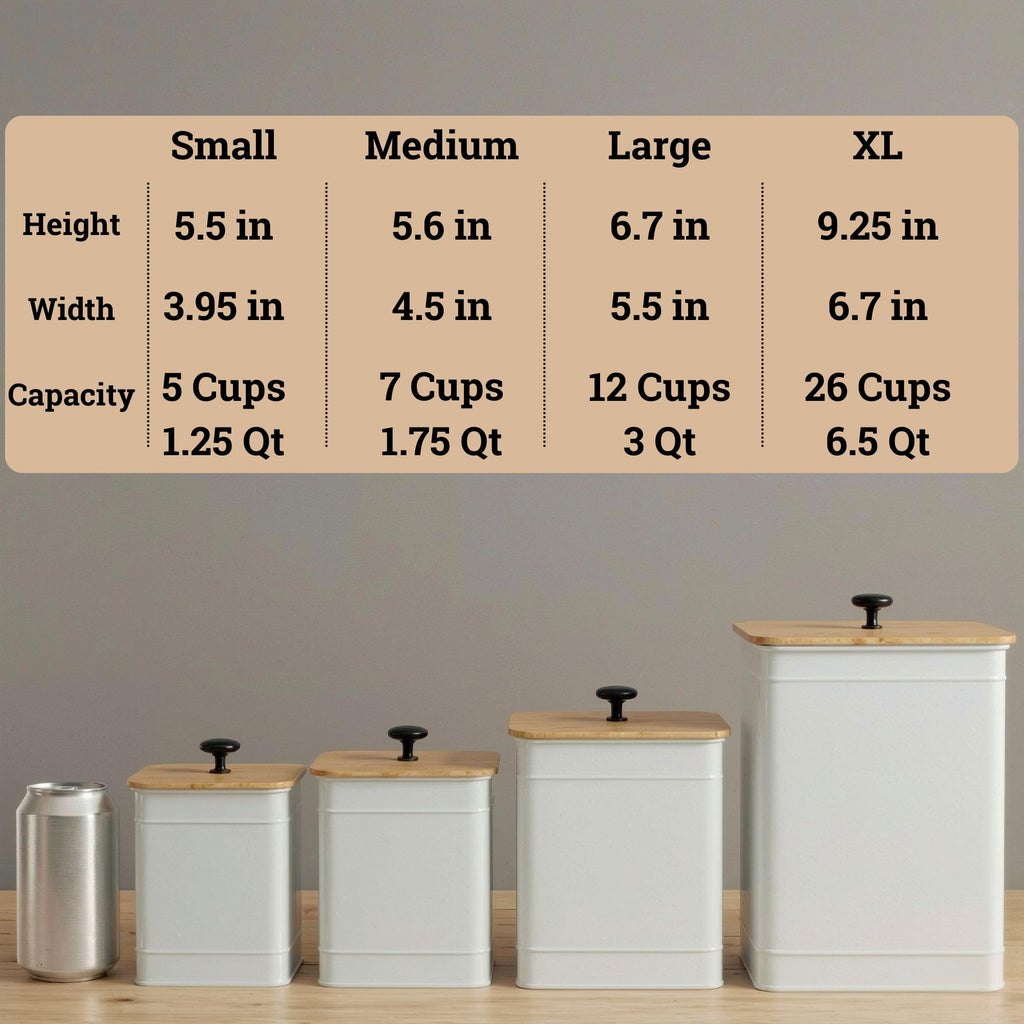 Kitchen Canisters for Countertop Set of 4 w/ Chalkboard Labels & Marker Pen | Airtight Easy Open Bamboo Lids, Dent-Resistant Thick Metal, Customizable Chalkboard Labels, Marker Pen Included, Set of 4