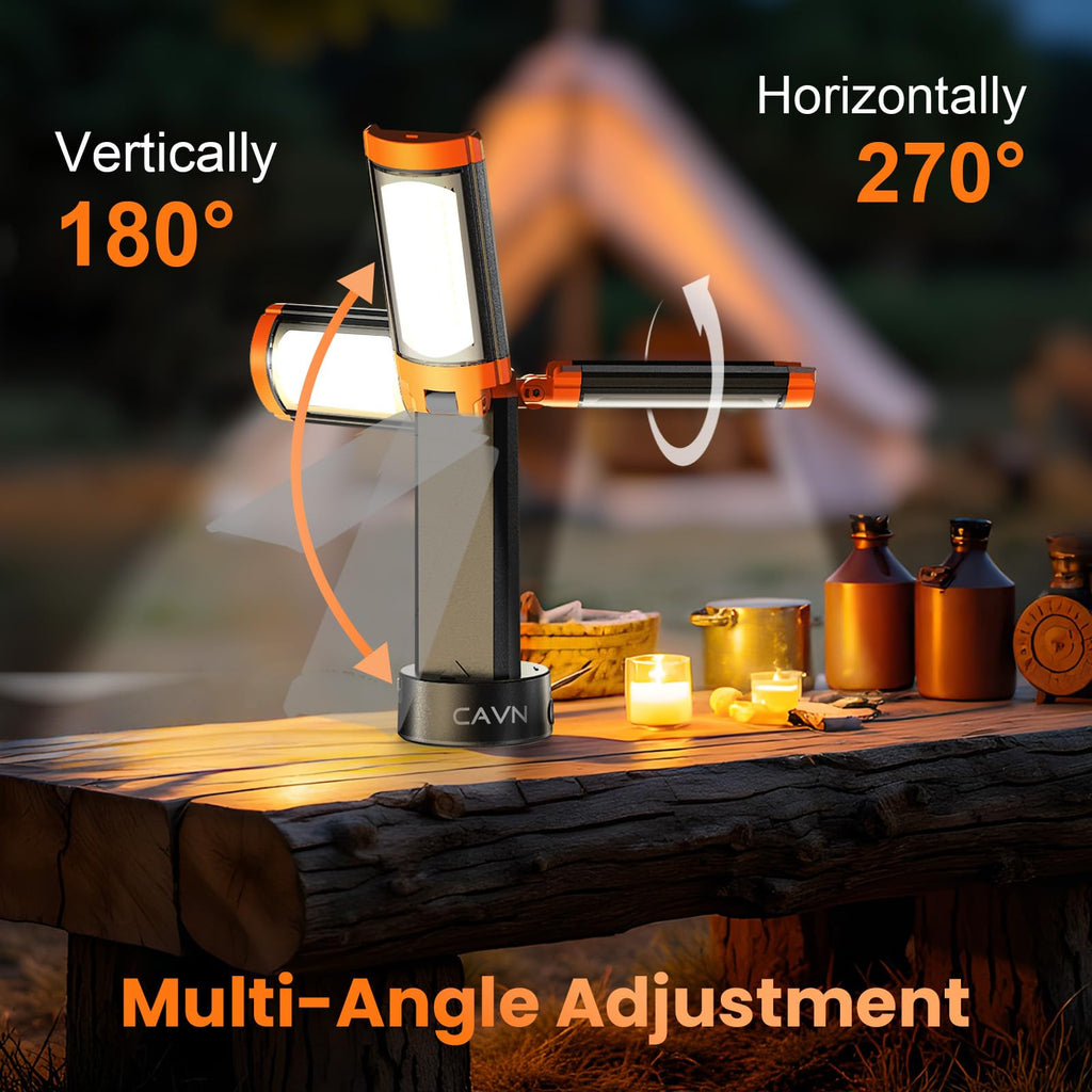 CAVN Rechargeable Camping Lights with Stand 6.0 ft Max Height, Portable Cordless LED Work Light 2200 Lumens 6500/4500/3500K Dimmable Camping Essentials Gear with Detachable Tripod, Black