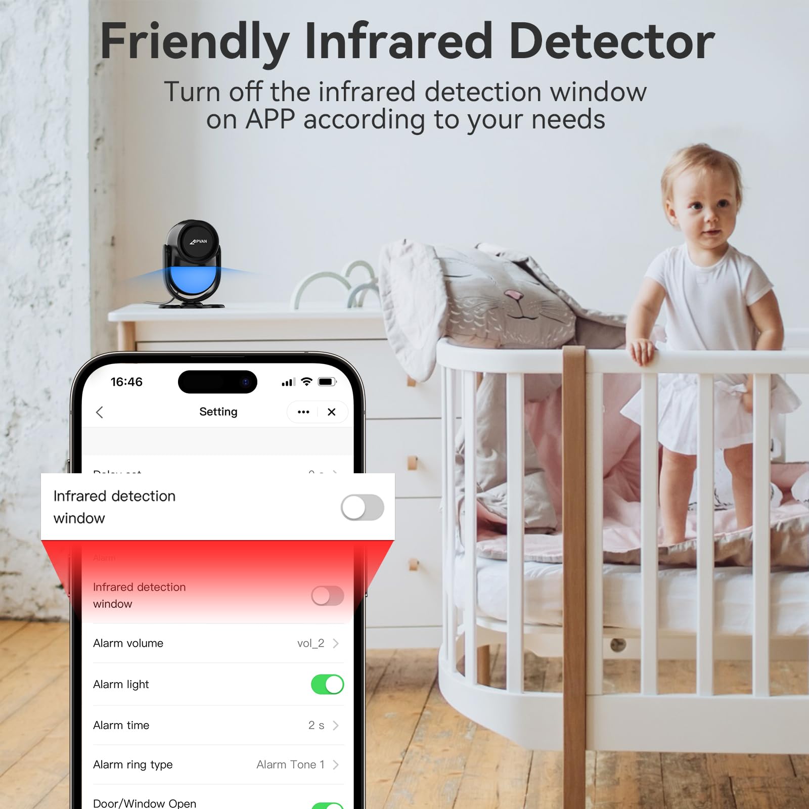 CPVAN WiFi Motion Sensor Alarm, 125dB Smart PIR Motion Detector with Phone App Alerts, Wireless Indoor Home Security Alarm System with Remote, 2.4GHz WiFi, Black