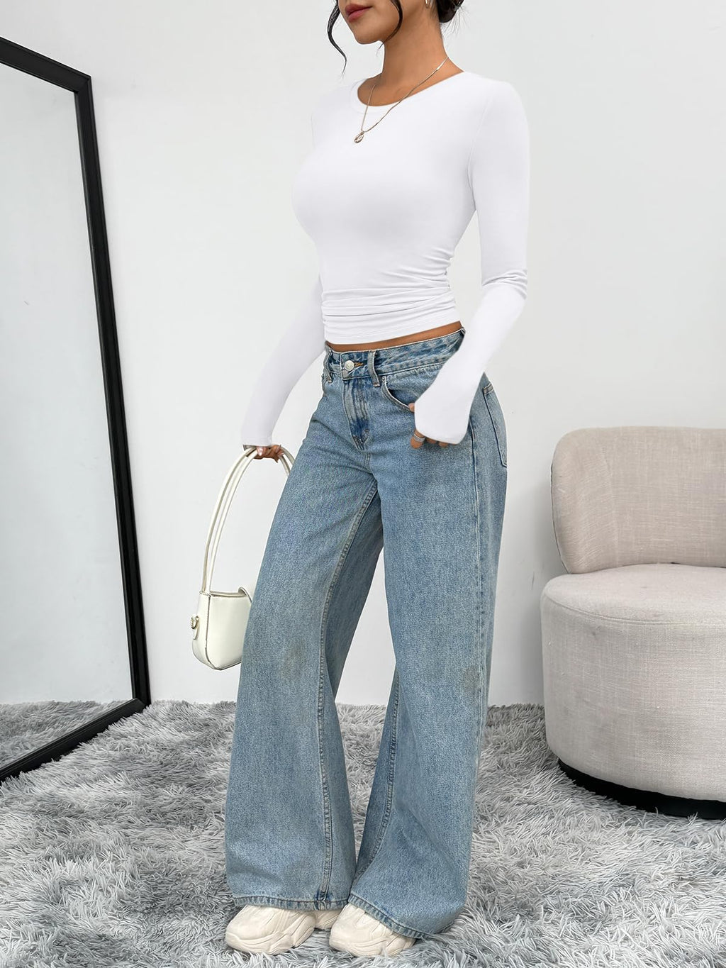 Trendy Queen Womens Long Sleeve T-Shirts Basic Crop Tops 2026 Spring Fashion Outfits Going Out Winter Clothes