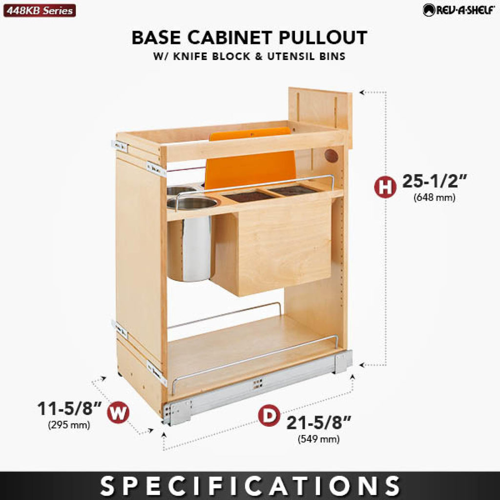Rev-A-Shelf Wood Base Cabinet Knife Block Pullout Organizer w/Soft-Close