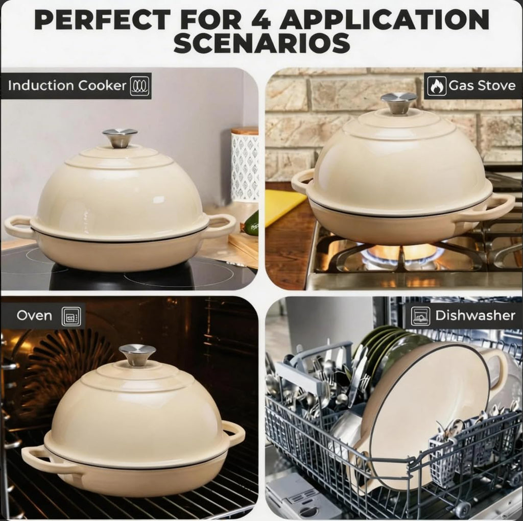 Cast Iron Bread Oven for Sourdough, 6Qt Bread Baking Pan with Lid, Enameled Sourdough Dutch Oven for Bread Baking, Oven Safe up to 482℉, Green