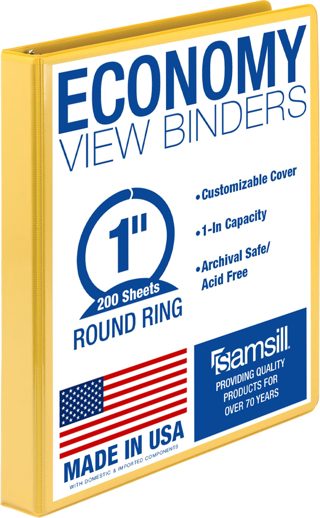 Samsill 1 Inch 3 Ring Binders, Economy Round Ring, Clear View Cover, 200 Sheet Capacity - for School, Home, Office - Blue, 4 Pack