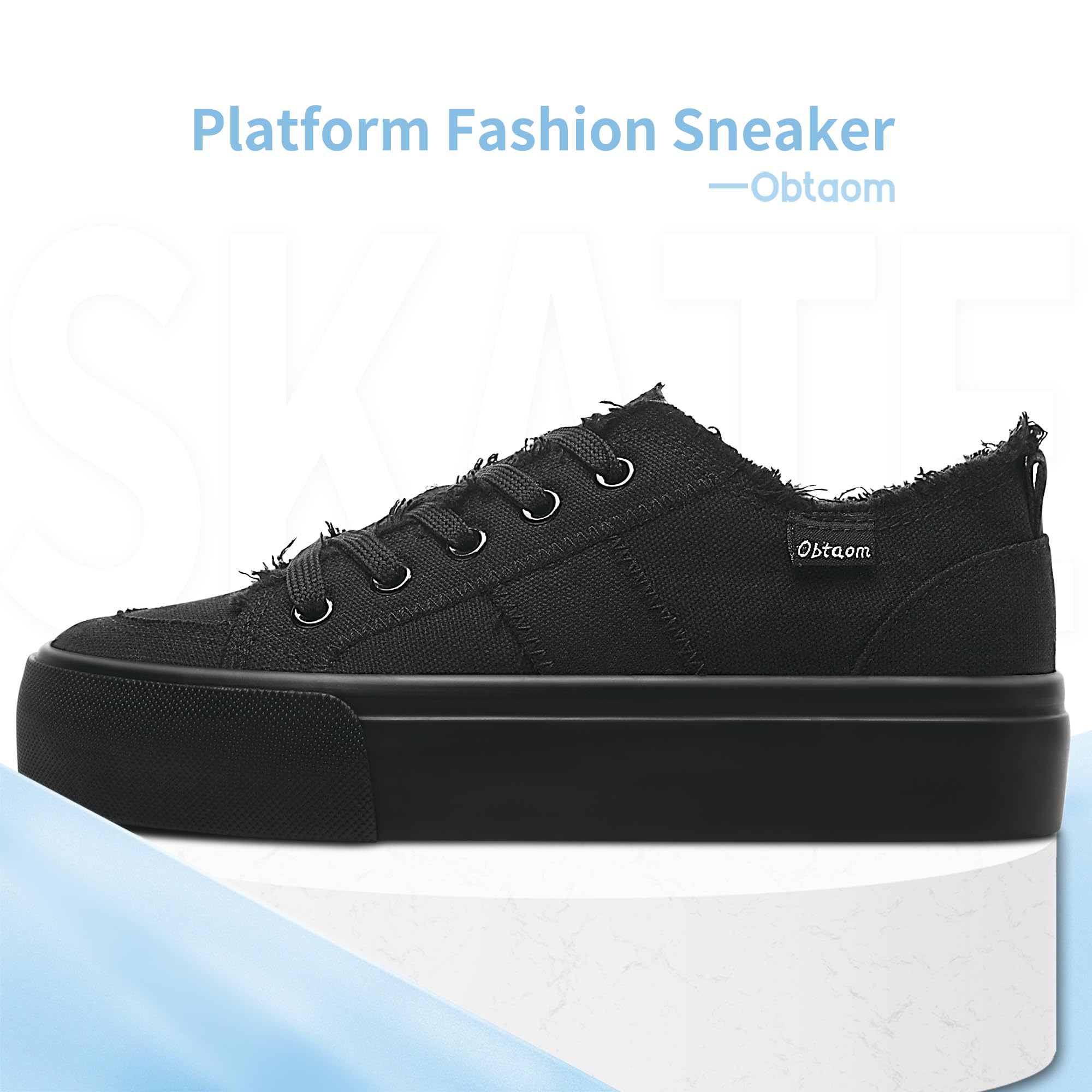 Obtaom Women Platform Canvas Sneakers White Comfort Play Fashion Sneakers Casual Lift Platform Lace Up Shoes Cute Low Top Walking Shoes for Lady