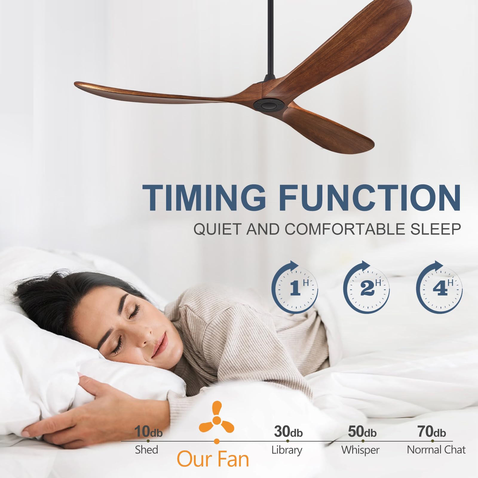 ABZ Ceiling Fans without Lights - 52 Inch Modern Ceiling Fans no Lights with Remote Control, Black 3 Blade Solid Wood Indoor Outdoor Ceiling Fans for Patios Living Room Bedroom