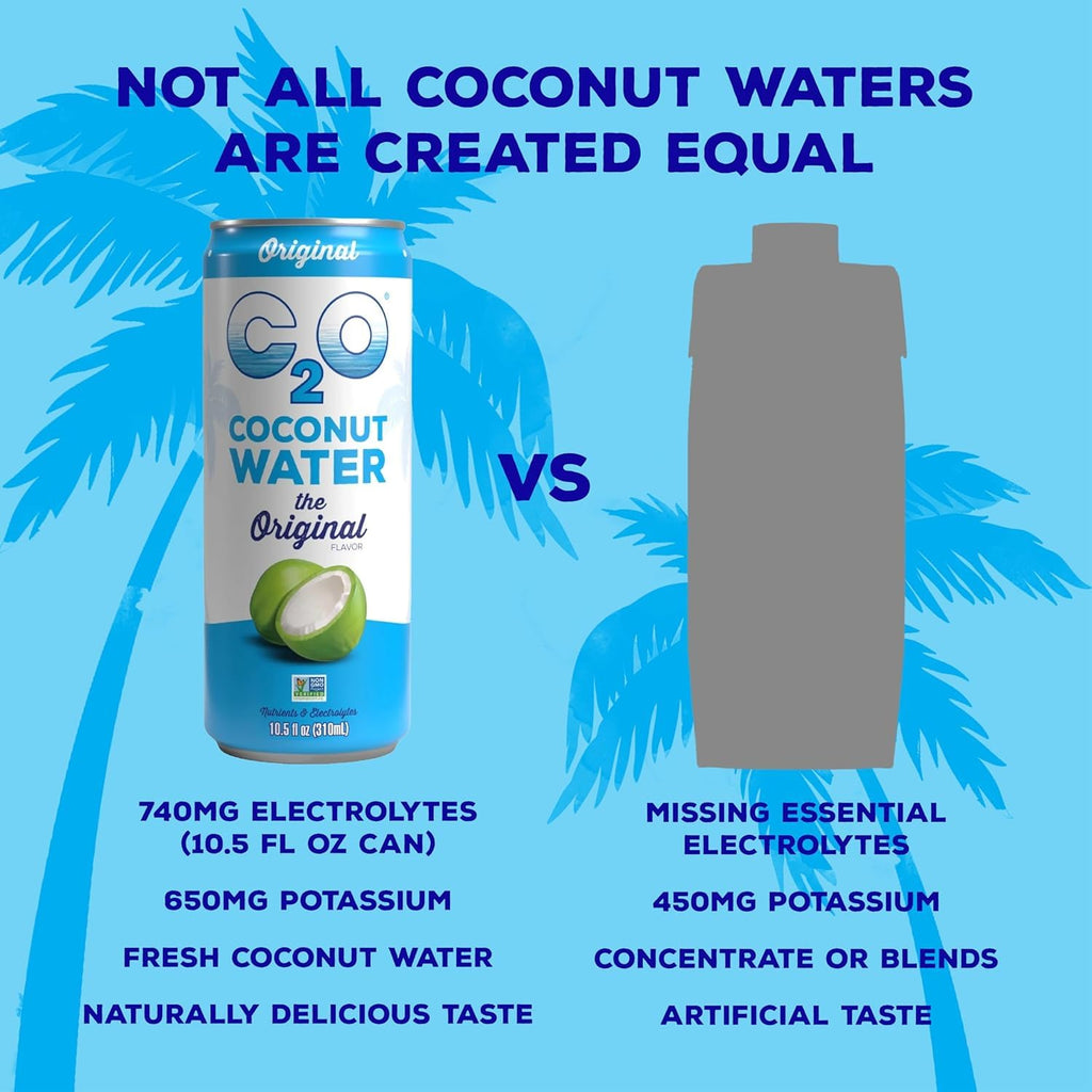 C2O - Coconut Water with Ginger, Lime, & Turmeric (12 Pack) - Made with Fresh Coconut Water - Plant Based - Non GMO - Canned Water - Natural Hydration, Electrolytes, & Potassium - 12 Cans, 17.5 FL OZ