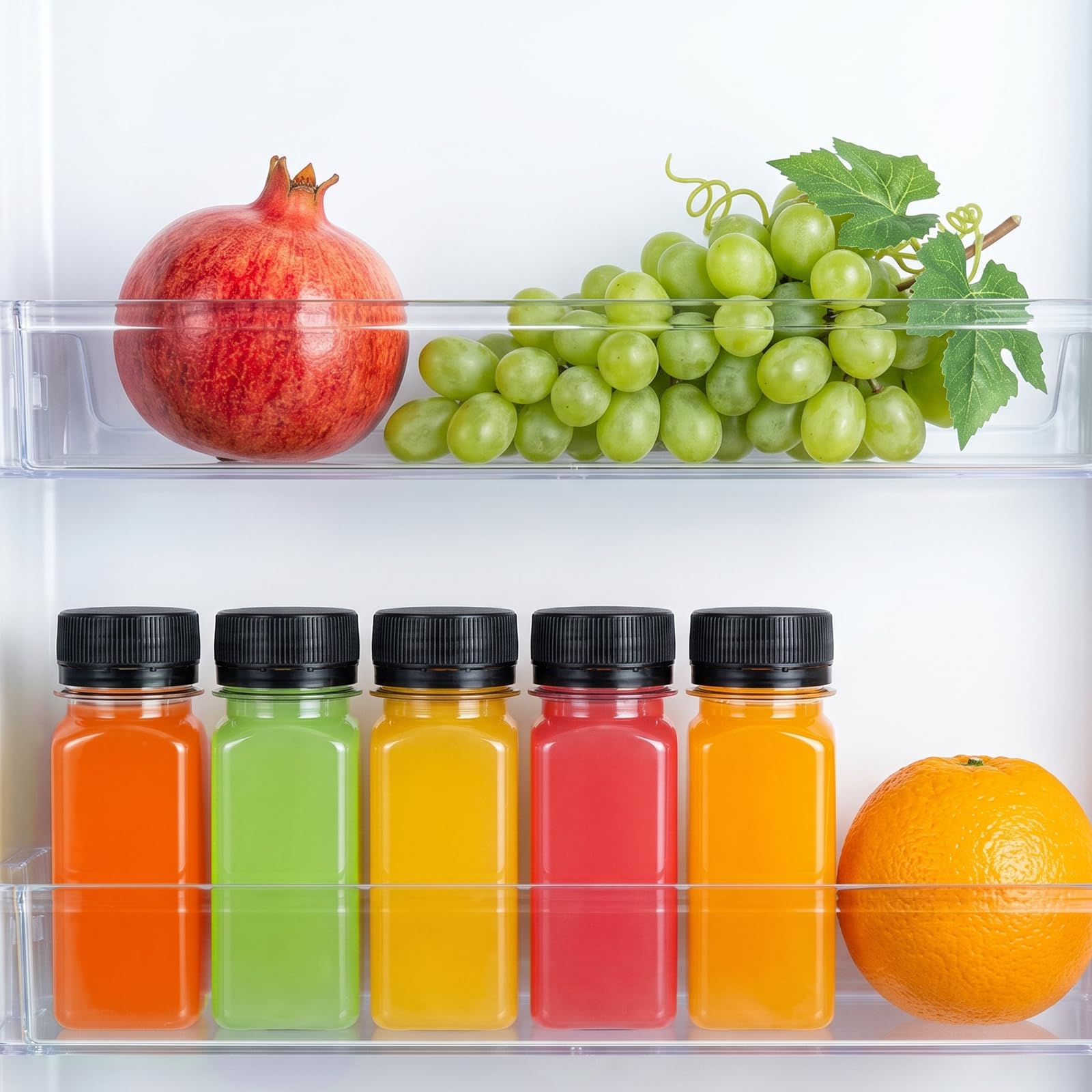 TOMNK 45pcs 2oz Plastic Shot Juice Bottles with Caps, Ginger Shot Bottles, Reusable Clear Bulk Beverage Containers for Ginger Shot, Juice, Milk, and Other Beverages