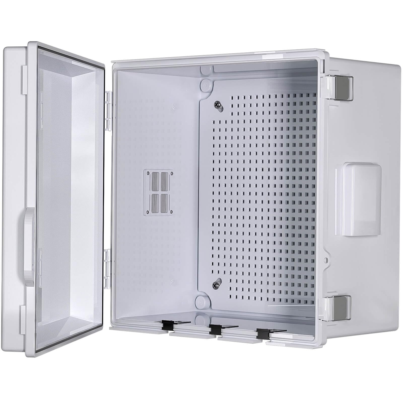 ABS Electrical Junction Box, Ventilated Design, Cable Grommets, IP65 Waterproof Enclosure, Indoor/Outdoor Use with Mounting Panel. (Clear Cover, 8.7"x6.7"x4.3")