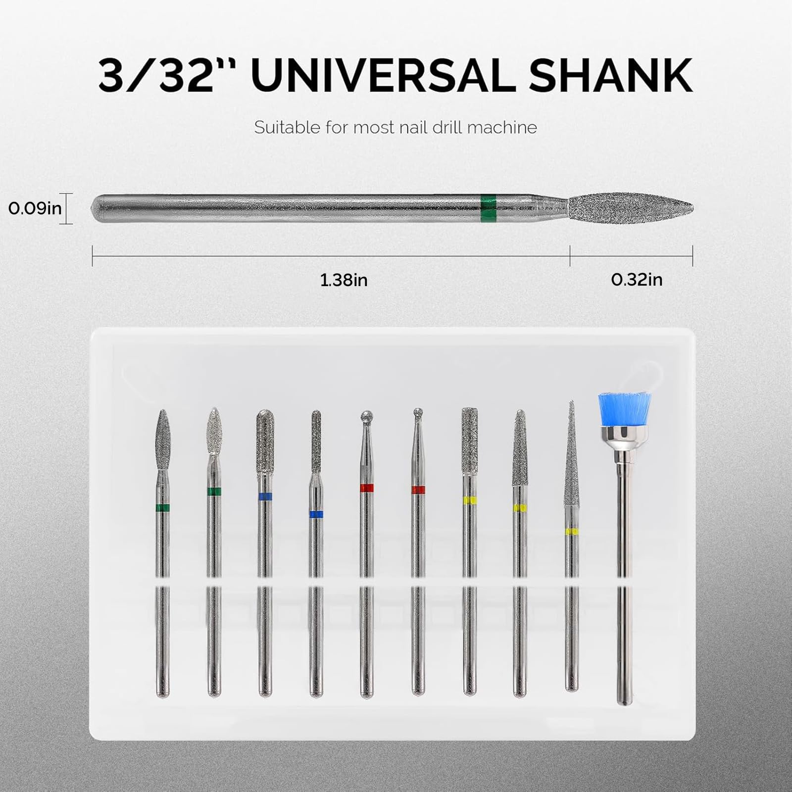 MelodySusie 10pcs Nail Drill Bits Set, 3/32 Inch Diamond Cuticle Bits for Nail Drill E-File, Manicure Pedicure Remover Tools for Acrylic Gel Nails, Salon Home Use Nail Care Supplies, Rainbow