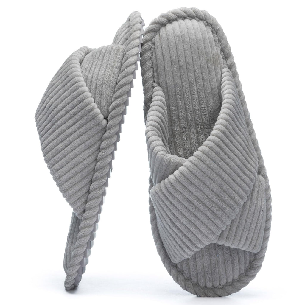 GOEWY Slippers for Women Memory Foam House Bedroom Corduroy Crossbands Open Toe Slides Sandals Shoes Comfy Trendy Gift for womens Anti-Skid sole