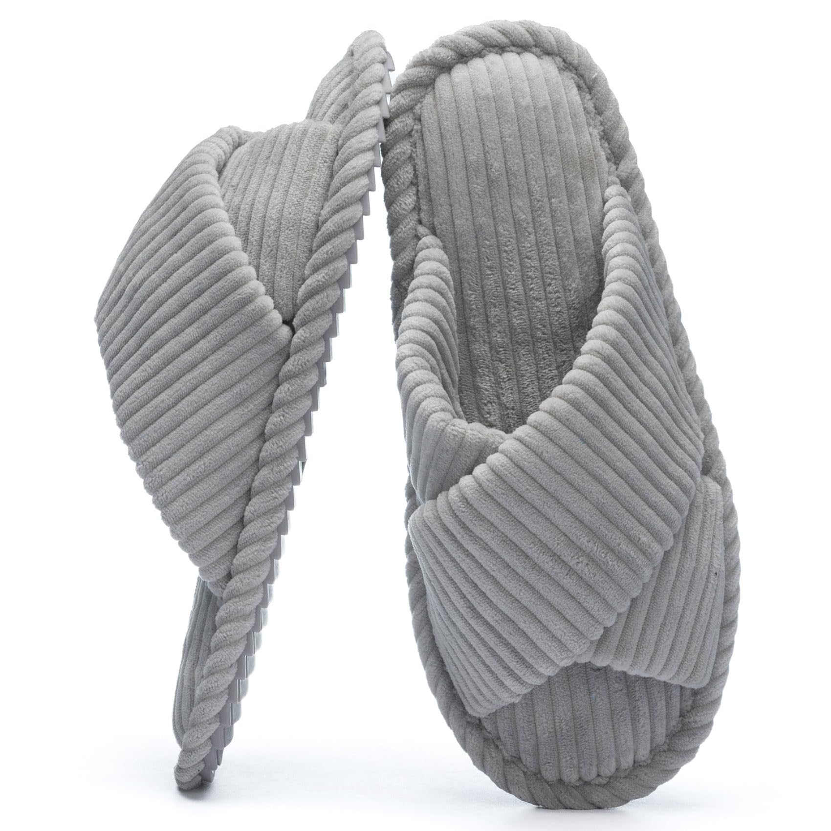 GOEWY Slippers for Women Memory Foam House Bedroom Corduroy Crossbands Open Toe Slides Sandals Shoes Comfy Trendy Gift for womens Anti-Skid sole