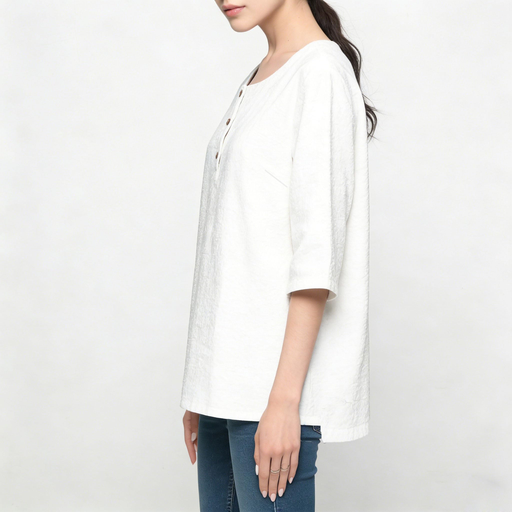 Minibee Women's 3/4 Sleeve Cotton Linen Jacquard Blouses Top T-Shirt