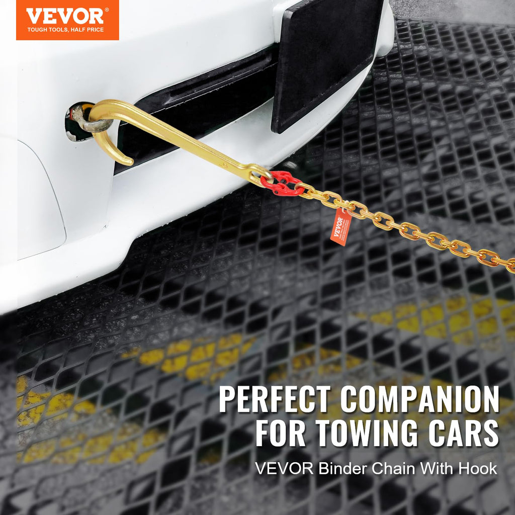 VEVOR G80 V Bridle Chain, 3/8" x 2' Towing Chain Bridle with 15" J Hooks, T Hooks & Grab Hooks, Heavy Duty Transport Tow Chain Bridle with 7800 lbs Safe Working Load for Flatbed Truck Wrecker Recovery