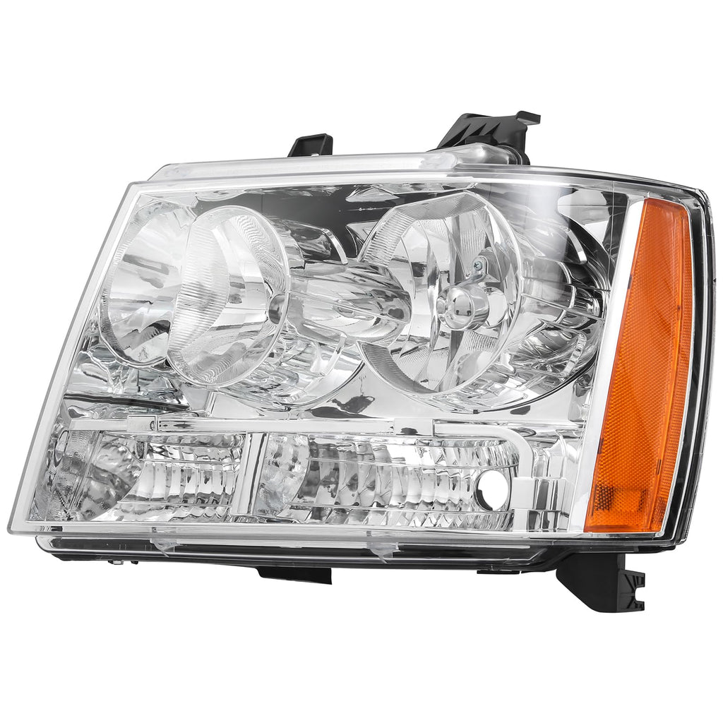 APSVE Headlights Assembly Fit for 2007-2014 Chevy Tahoe,For 07-13 Chevy Suburban Avalanche Replacement Headlamp Pair OE style, Chrome Housing Amber Side