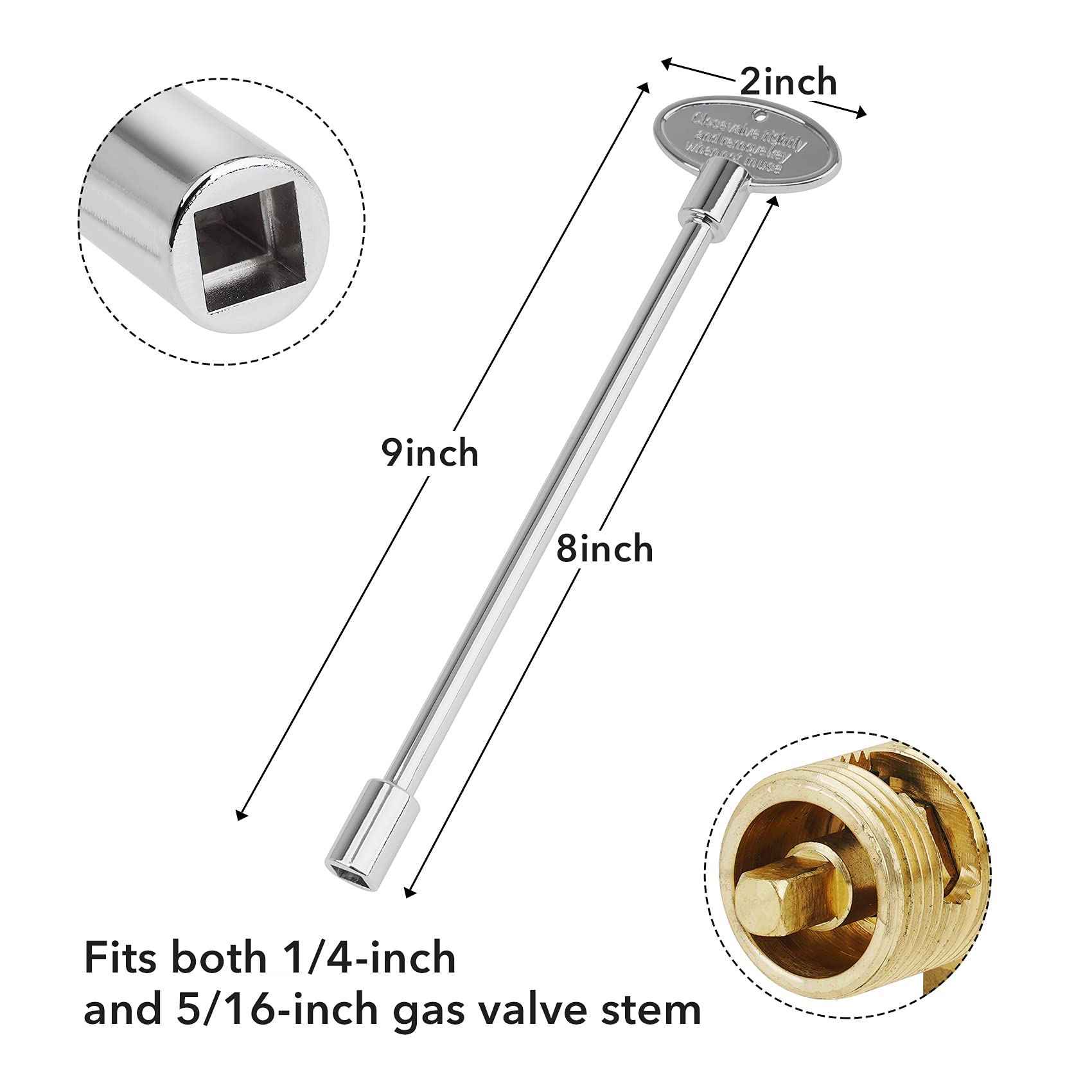 Stanbroil 3-Inch Gas Valve Key Fits 1/4" and 5/16" Turn Ball Valve for Gas Fire Pits and Fireplaces, Polished Chrome